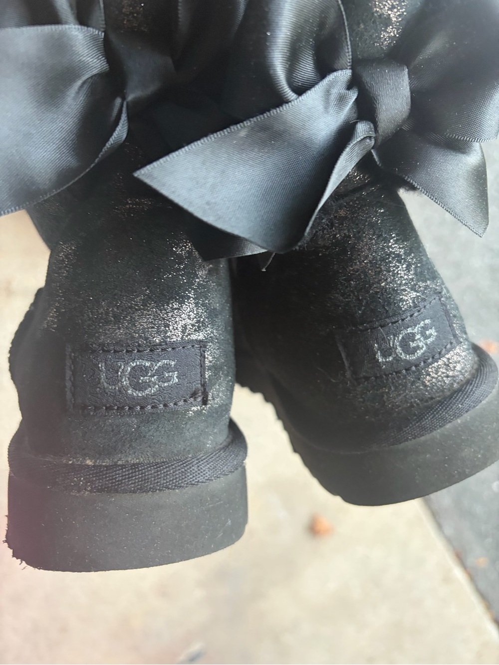 UGG Kids Black Glitter Bow Back-Logo Booties